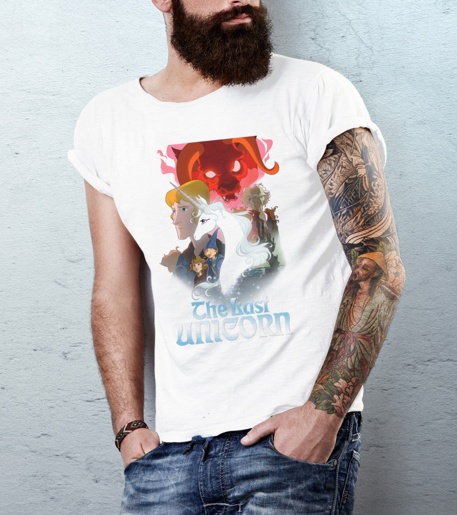 The Last Unicorn Animated Fantasy Characters And Red Bull Face T-Shirt