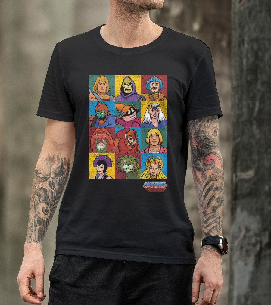 MASTERS OF THE UNIVERSE He-Man Skeletor Teela Orko Man-at-Arms Battle Cat Beast Man Evil-Lyn Vintage Characters T-Shirt