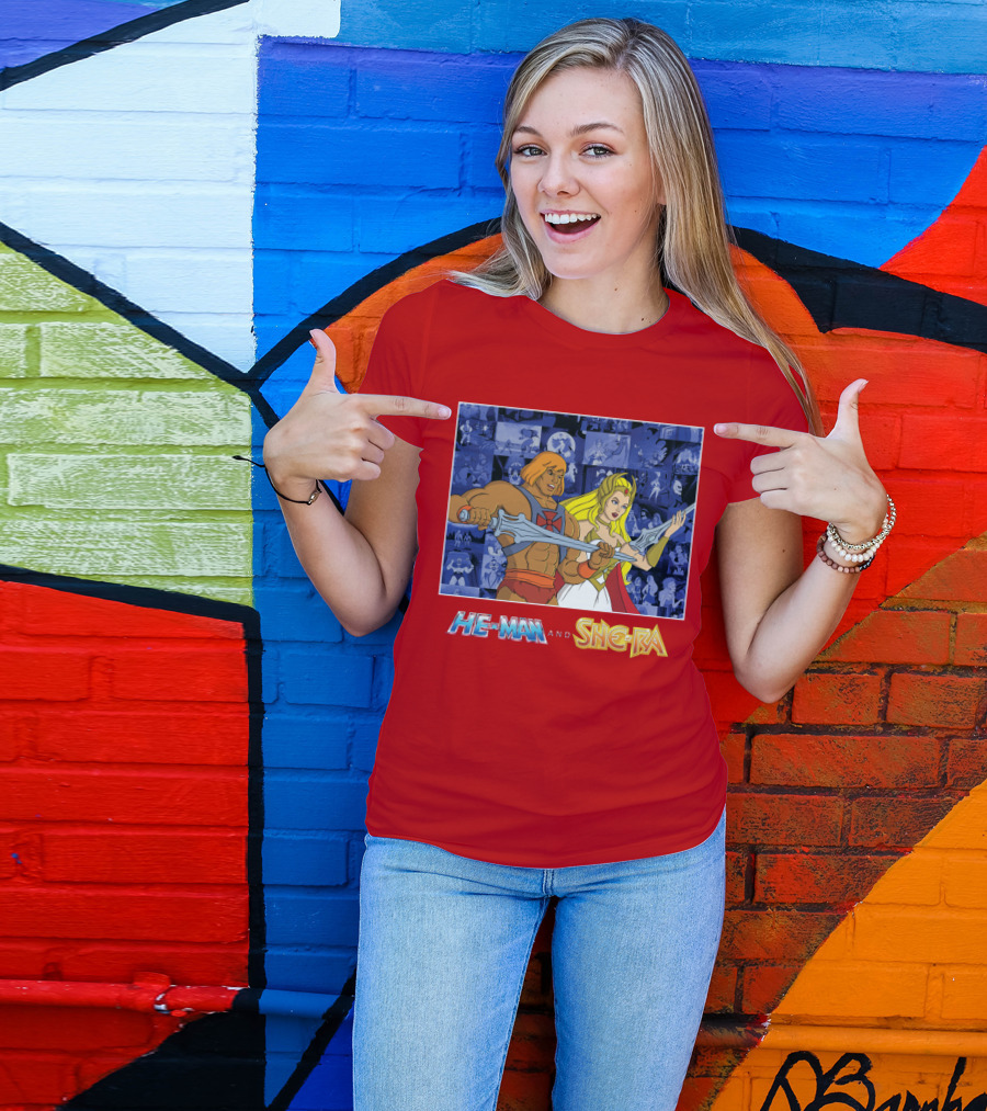 He-Man And She-Ra Characters With Sword T-Shirt