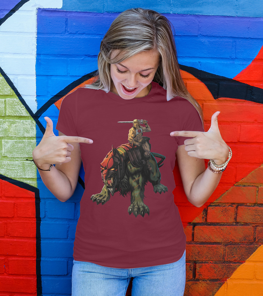He-Man Riding Battle Cat With Sword Raised T-Shirt