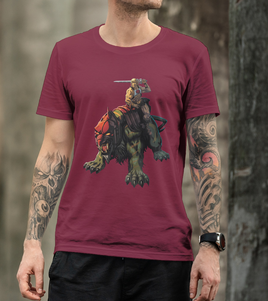 He-Man Riding Battle Cat With Sword Raised T-Shirt