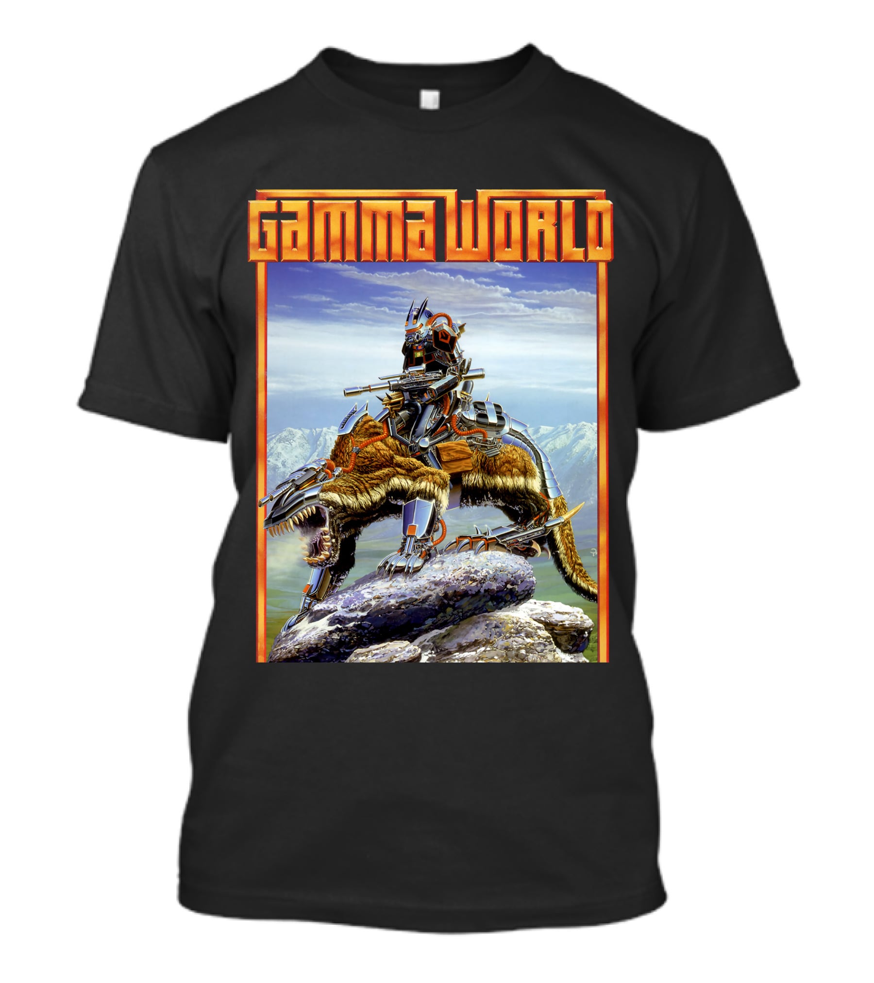 Gamma World Futuristic Cybernetic Dinosaur Adventure T-Shirt