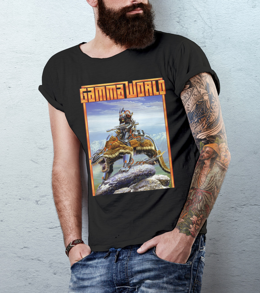 Gamma World Futuristic Cybernetic Dinosaur Adventure T-Shirt