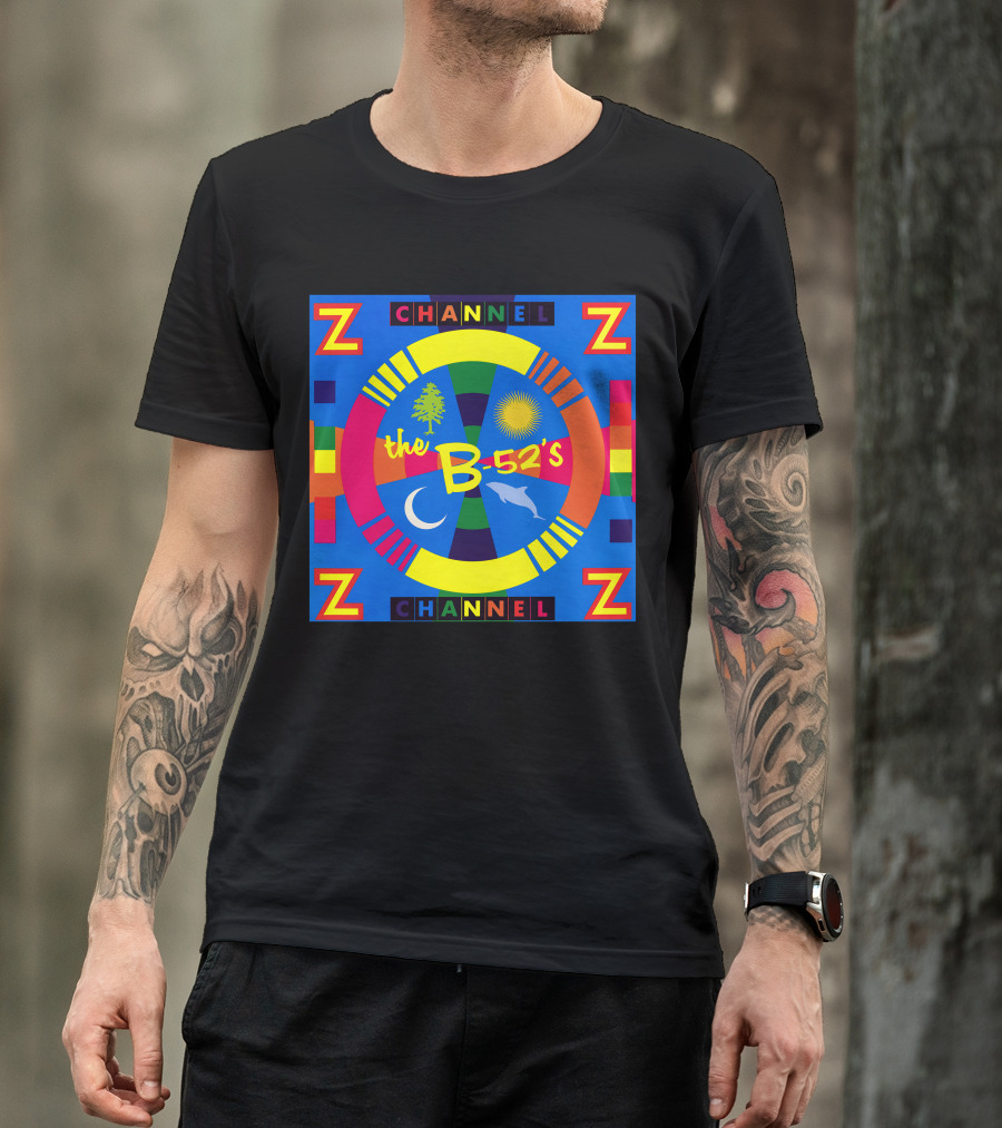 Channel Z The B-52's Colorful Circular Symbols Moon Dolphin Sun Tree T-Shirt