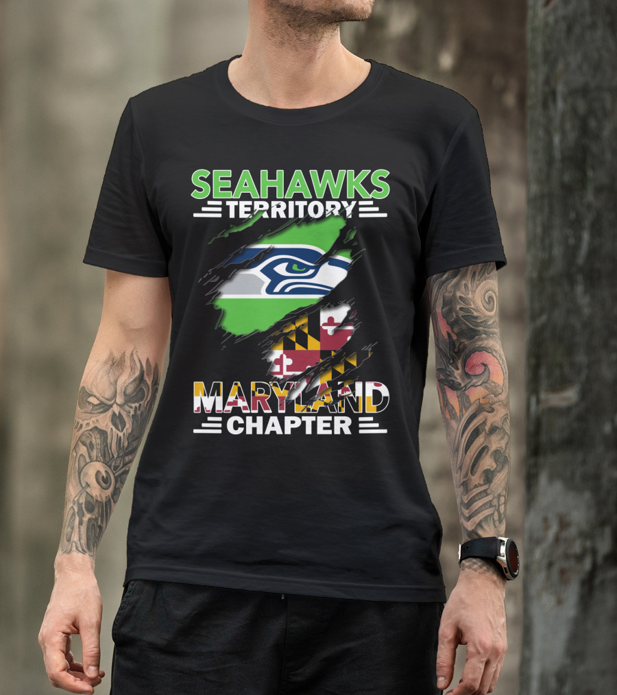 Seahawks Territory Maryland Chapter Flag And Logo Ripped T-Shirt