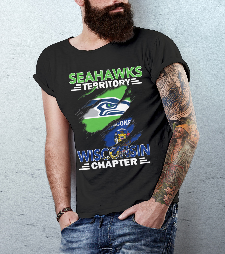 Seahawks Territory Wisconsin Chapter Ripped Flag T-Shirt