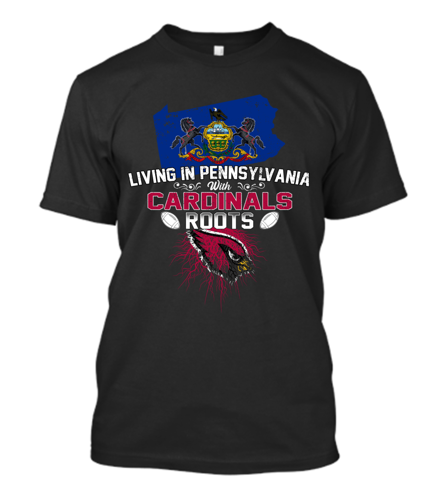 Living In Pennsylvania With Cardinals Roots Pennsylvania Flag Crest And Cardinal Bird T-Shirt