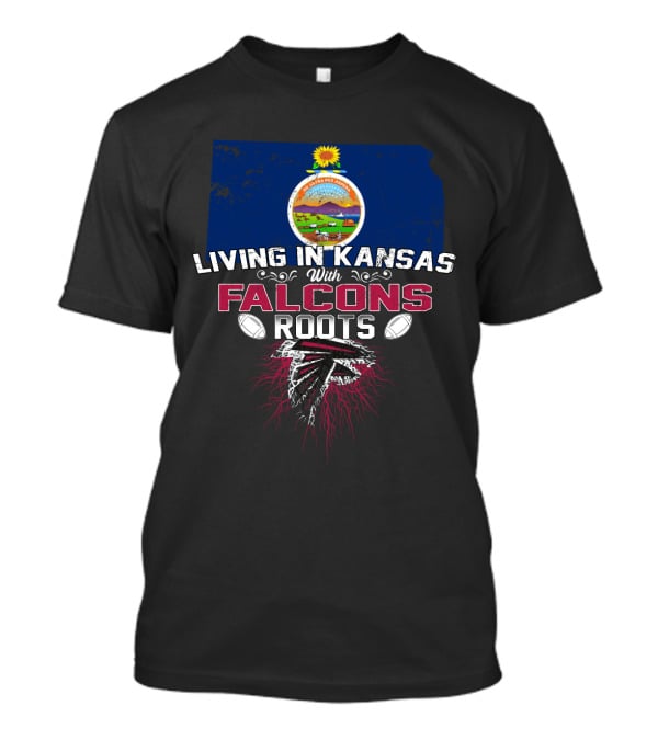 Living In Kansas With Falcons Roots Kansas State Seal Football Motif T-Shirt