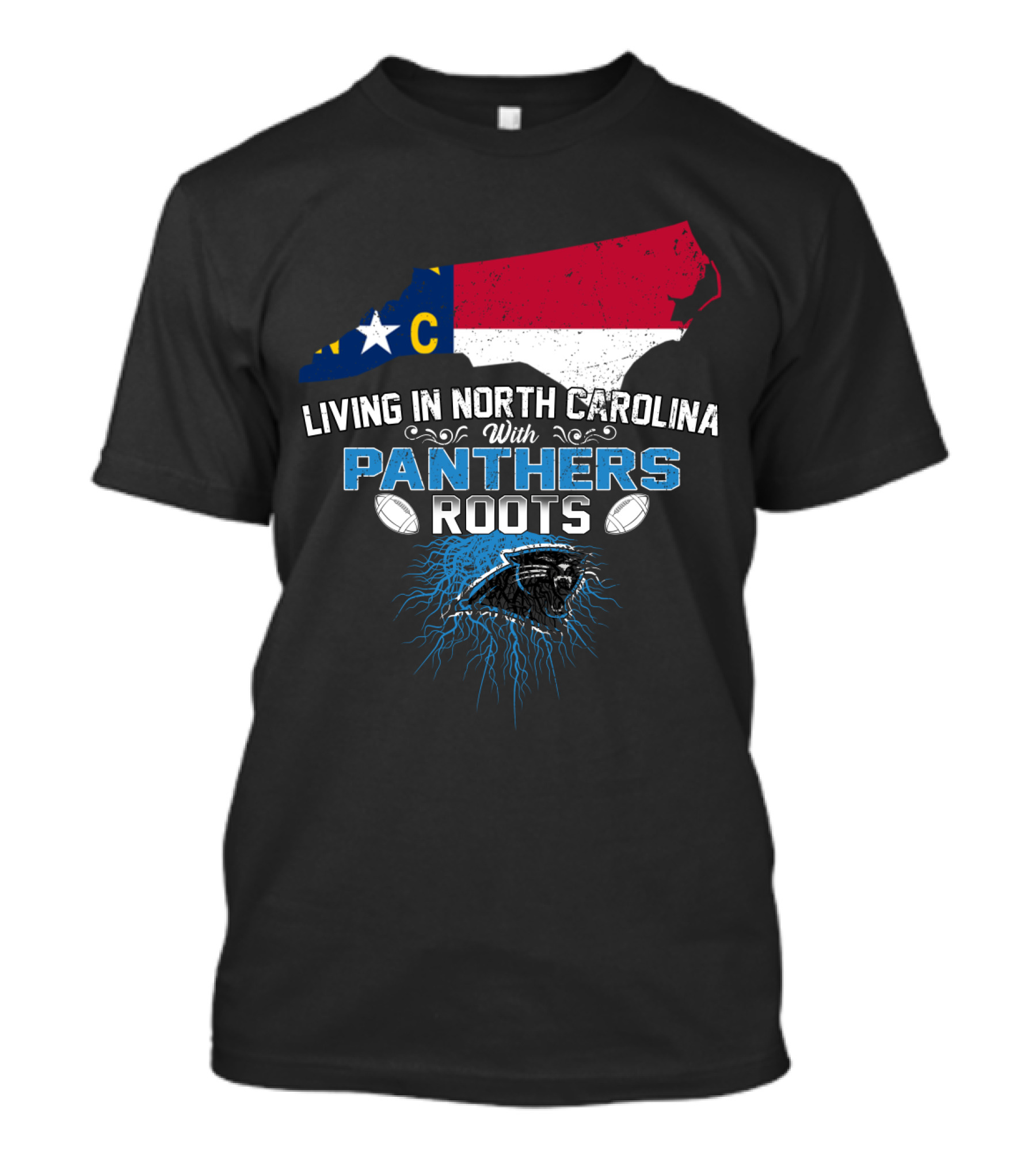 Living In North Carolina With Panthers Roots NFL Football Pride T-Shirt