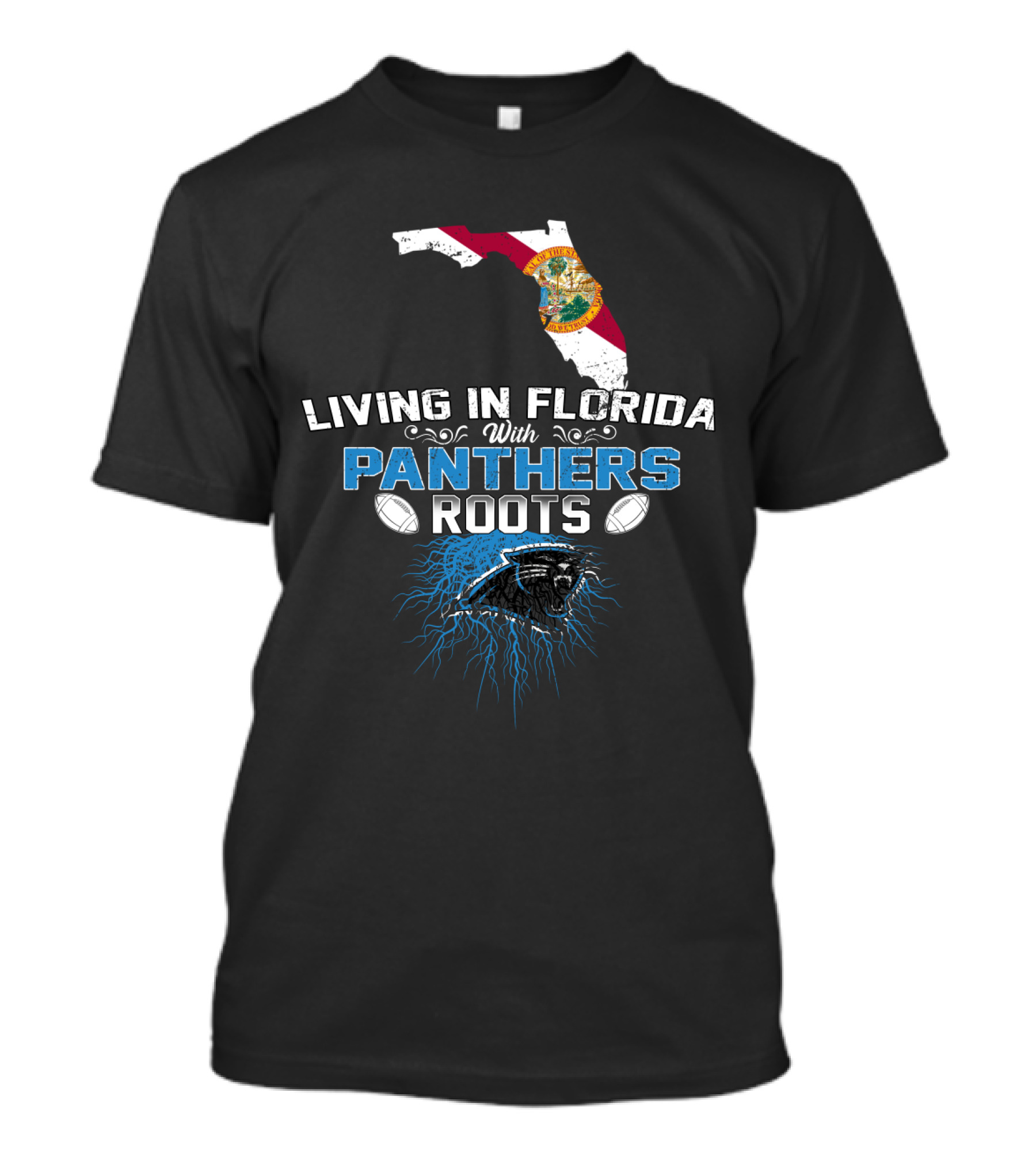 Living In Florida With Panthers Roots Florida Map Football T-Shirt