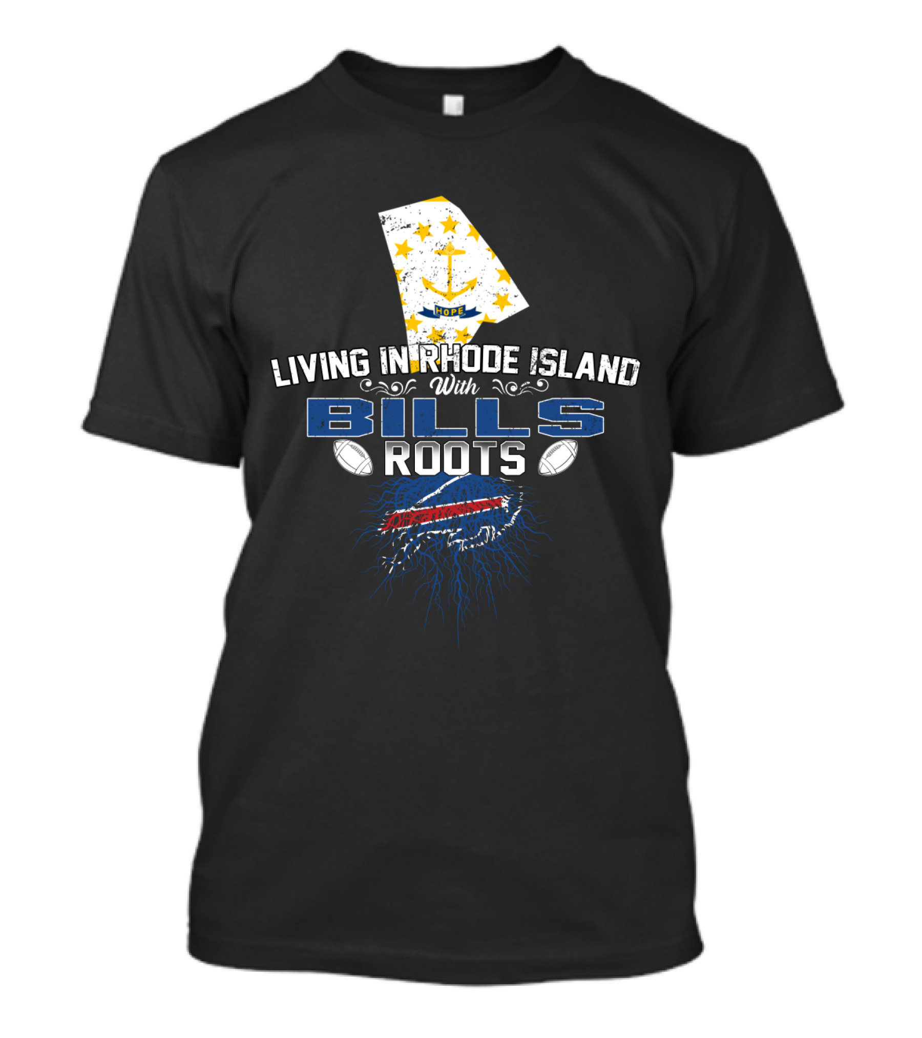 Living In Rhode Island With Buffalo Bills Roots T-Shirt