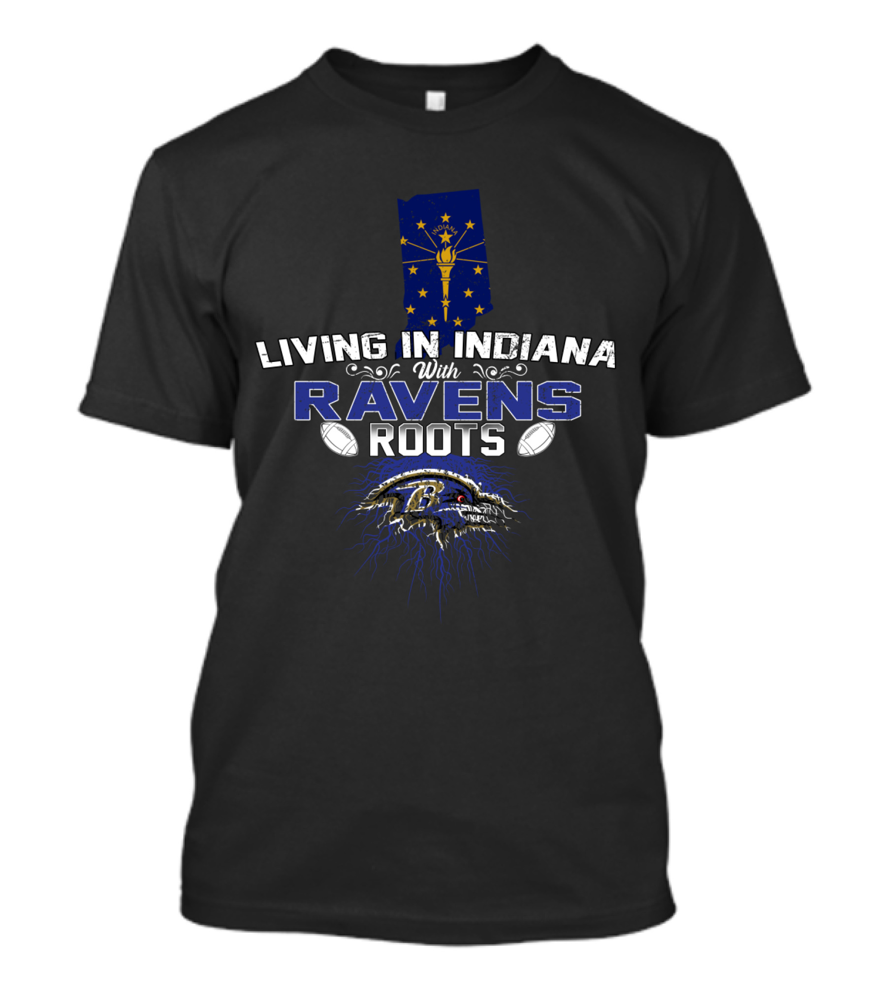 Living In Indiana With NFL Ravens Roots Indiana Flag Background T-Shirt