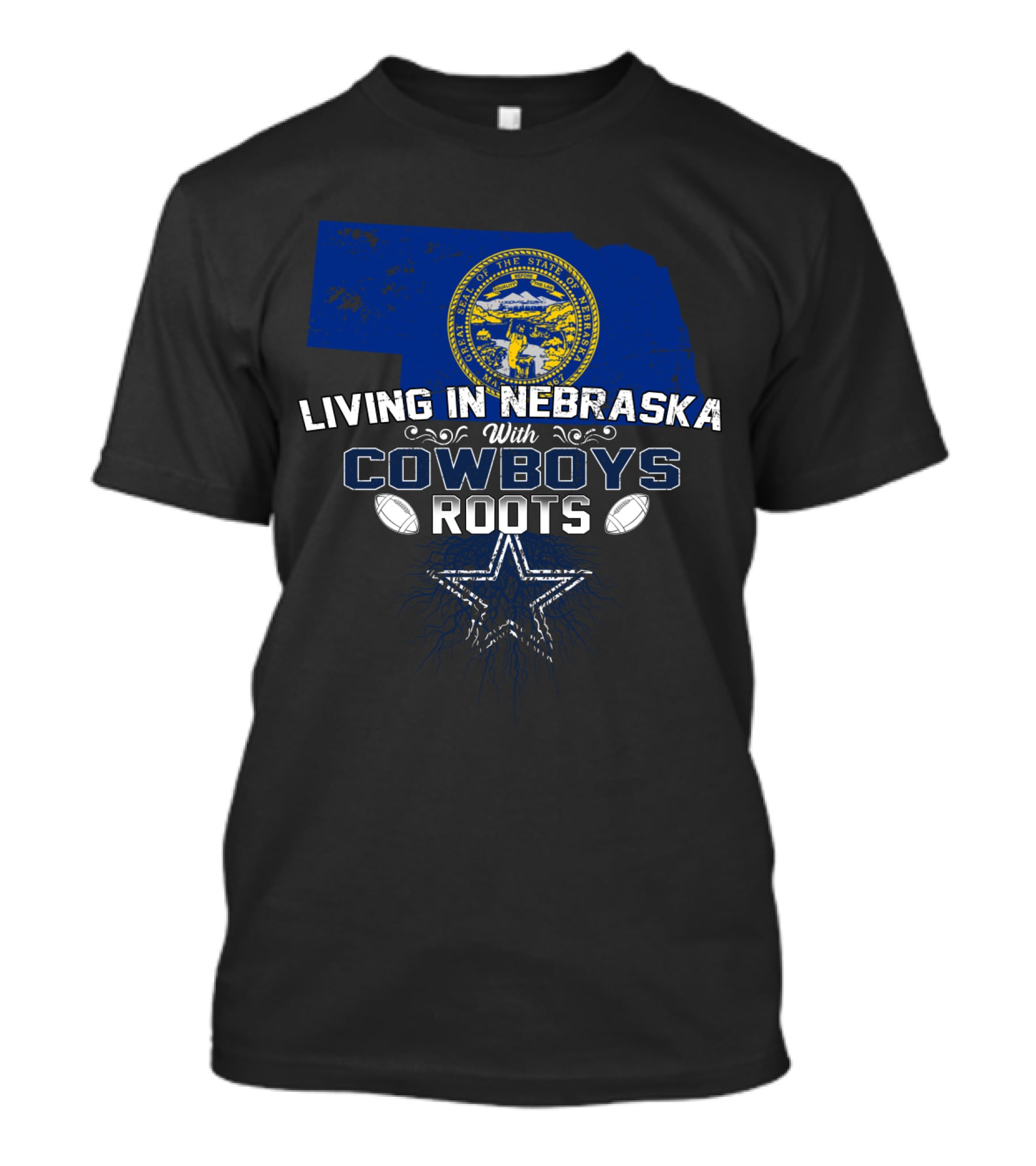Living In Nebraska With Cowboys Roots Football Star State Seal T-Shirt