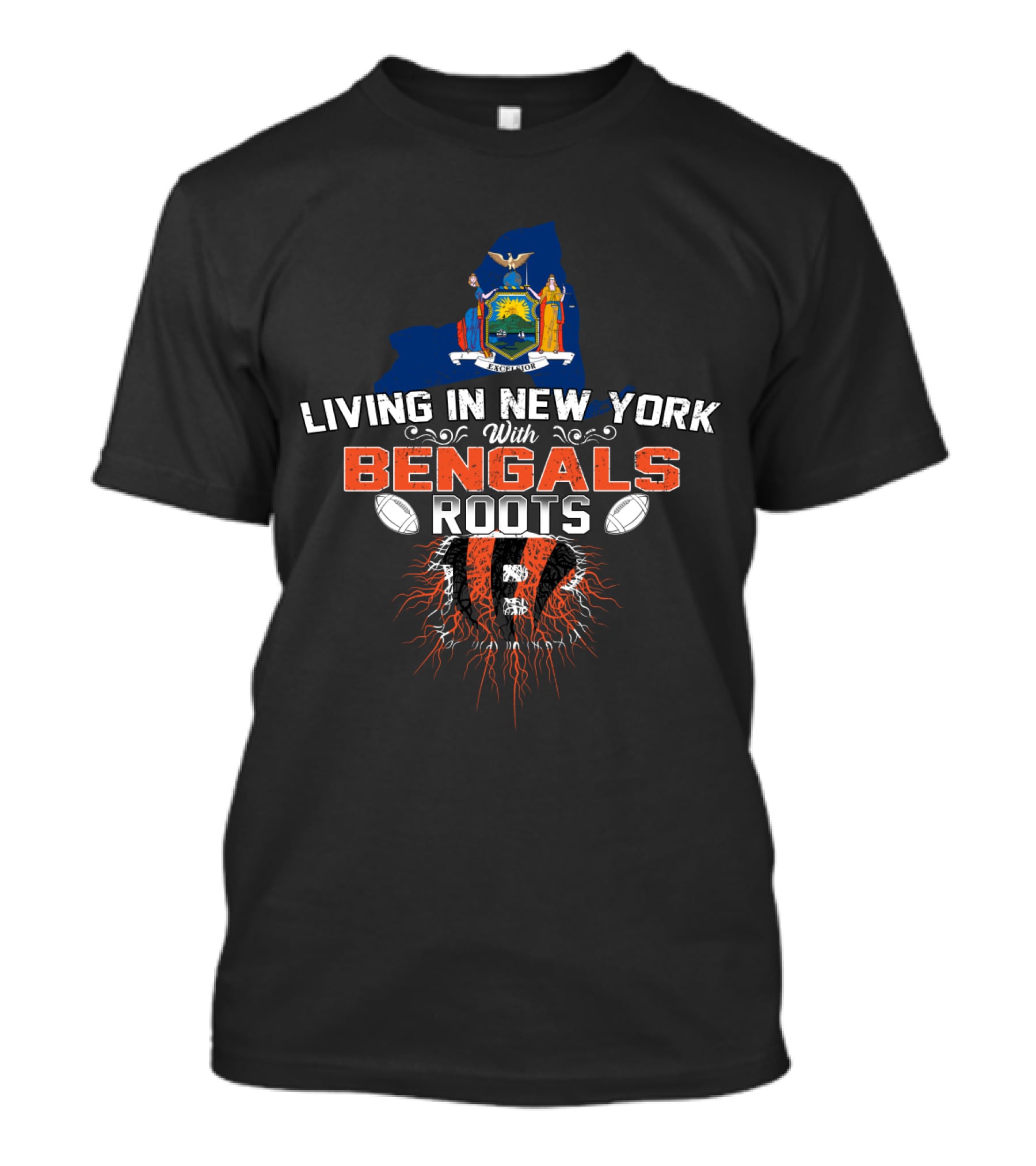 Living In New York With Bengals Roots New York State Emblem Cincinnati Bengals Football Connection T-Shirt