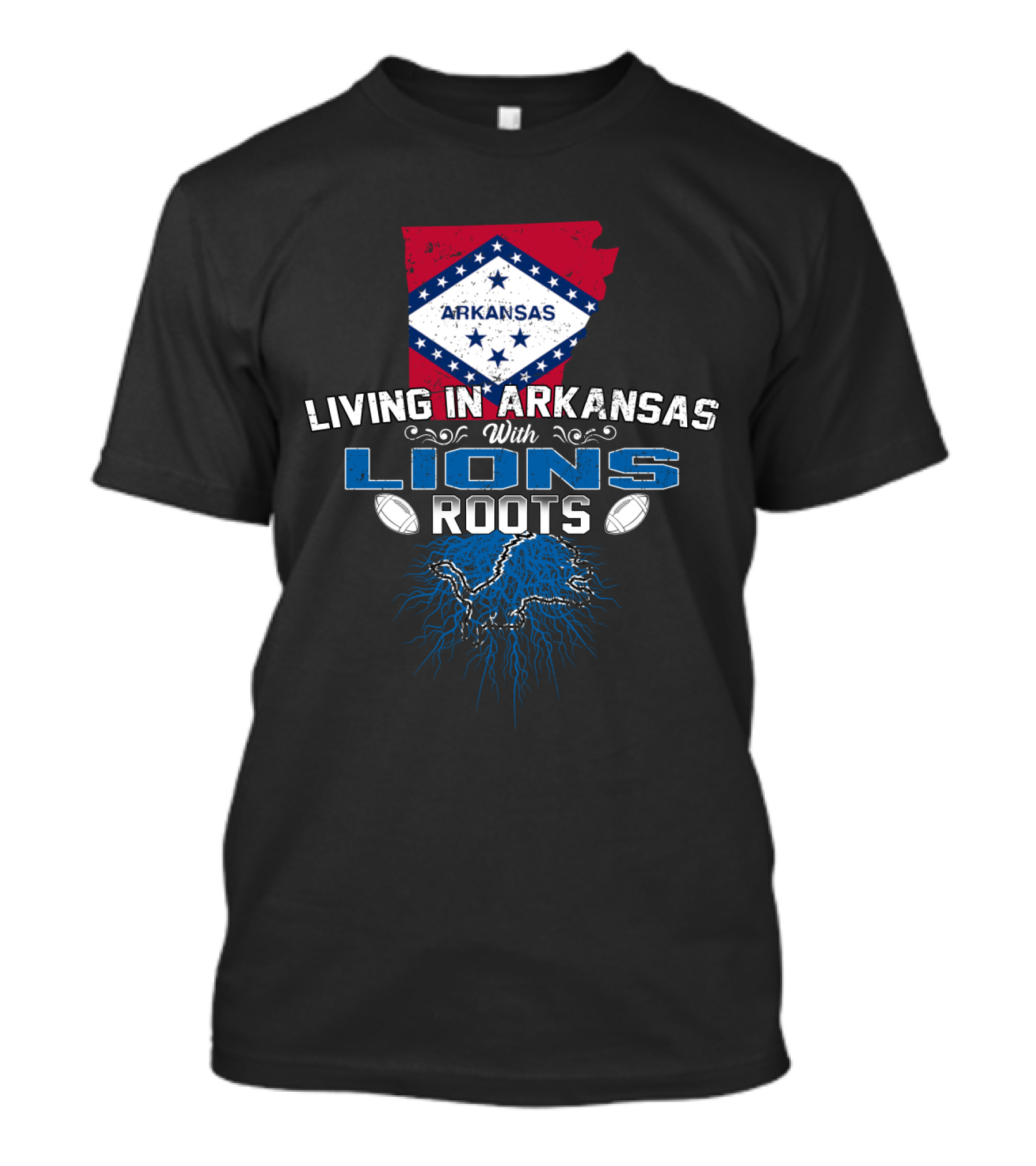 Living In Arkansas With Detroit Lions Football Roots T-Shirt