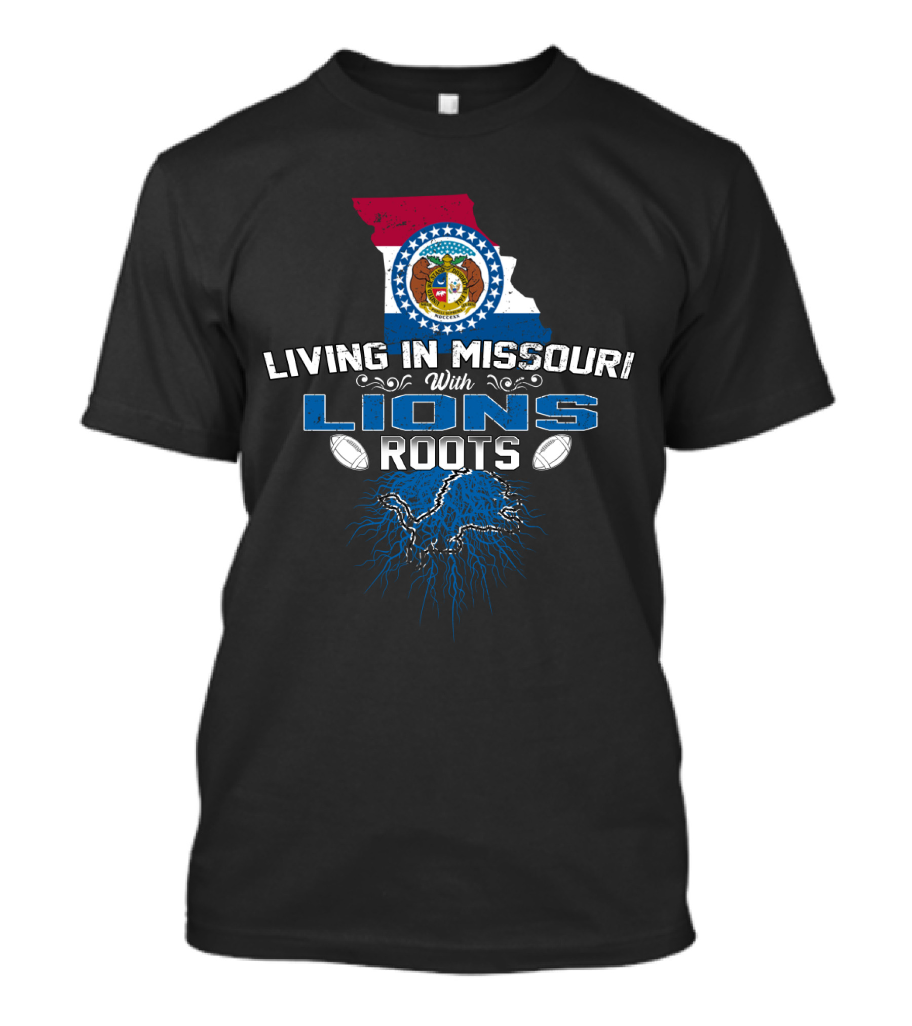 Living In Missouri With Lions Roots Football Pride State Seal Map T-Shirt