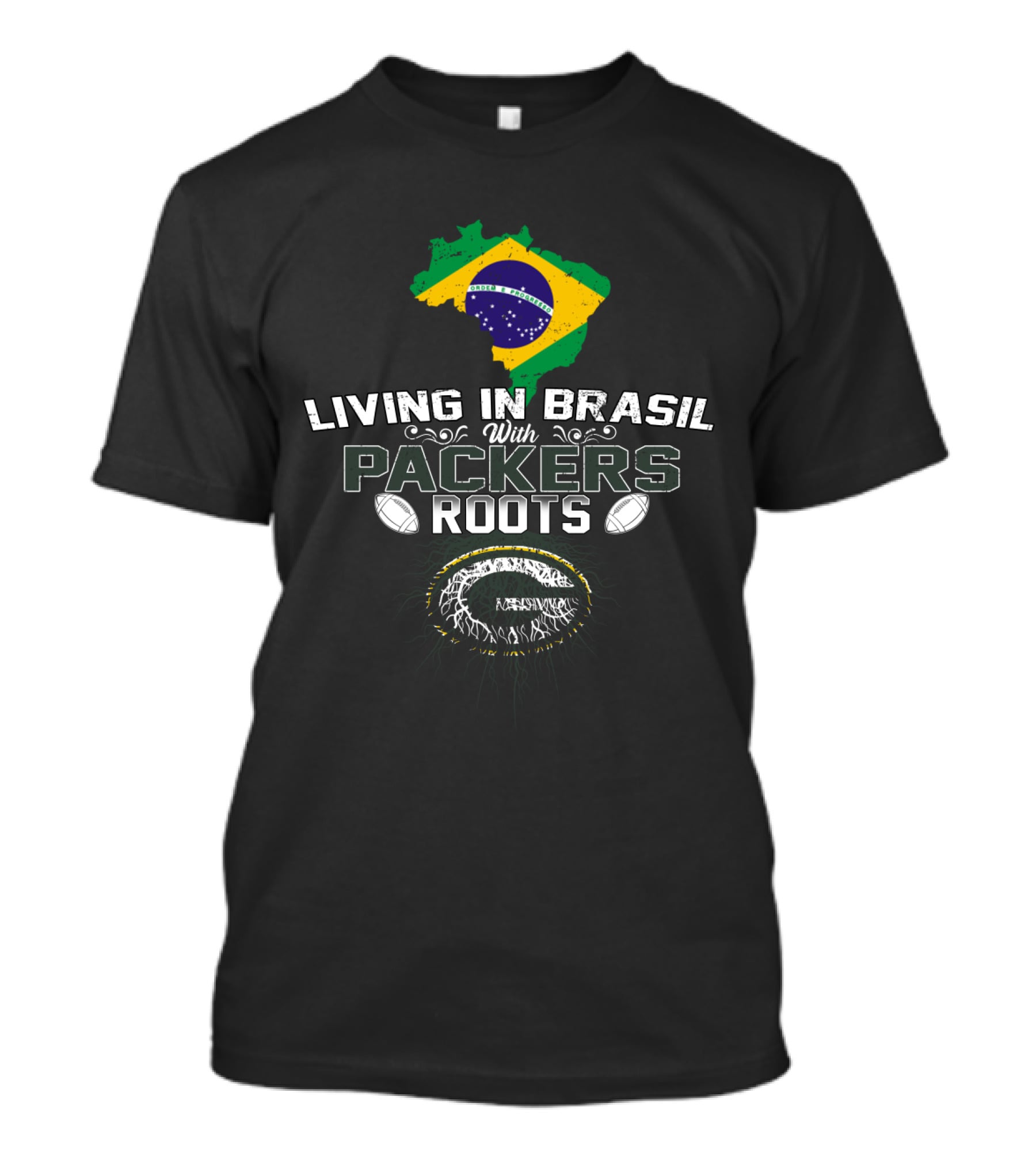 Living In Brasil With Green Bay Packers Roots Flag T-Shirt