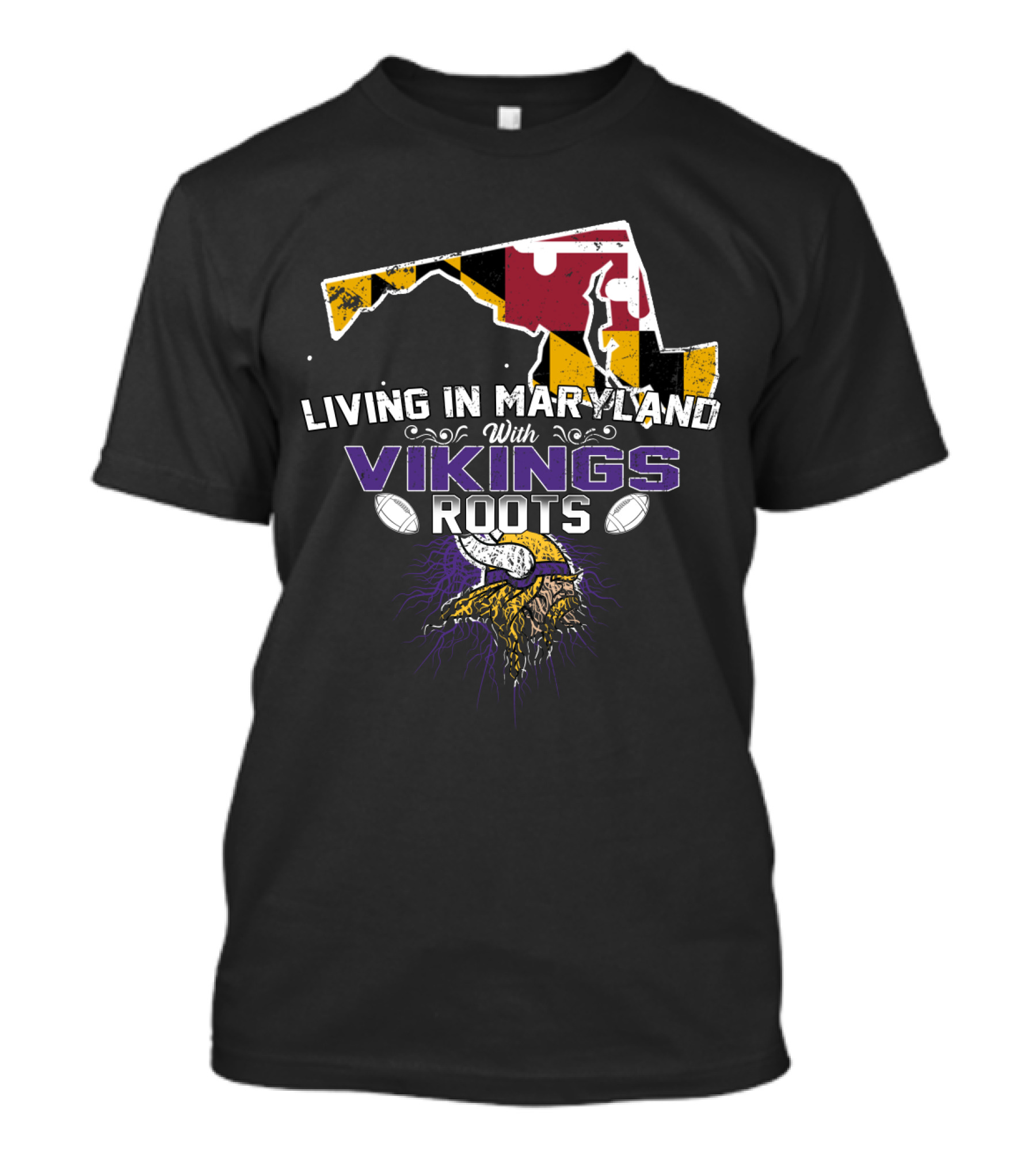Living In Maryland With Vikings Roots Maryland Flag And Viking Head T-Shirt