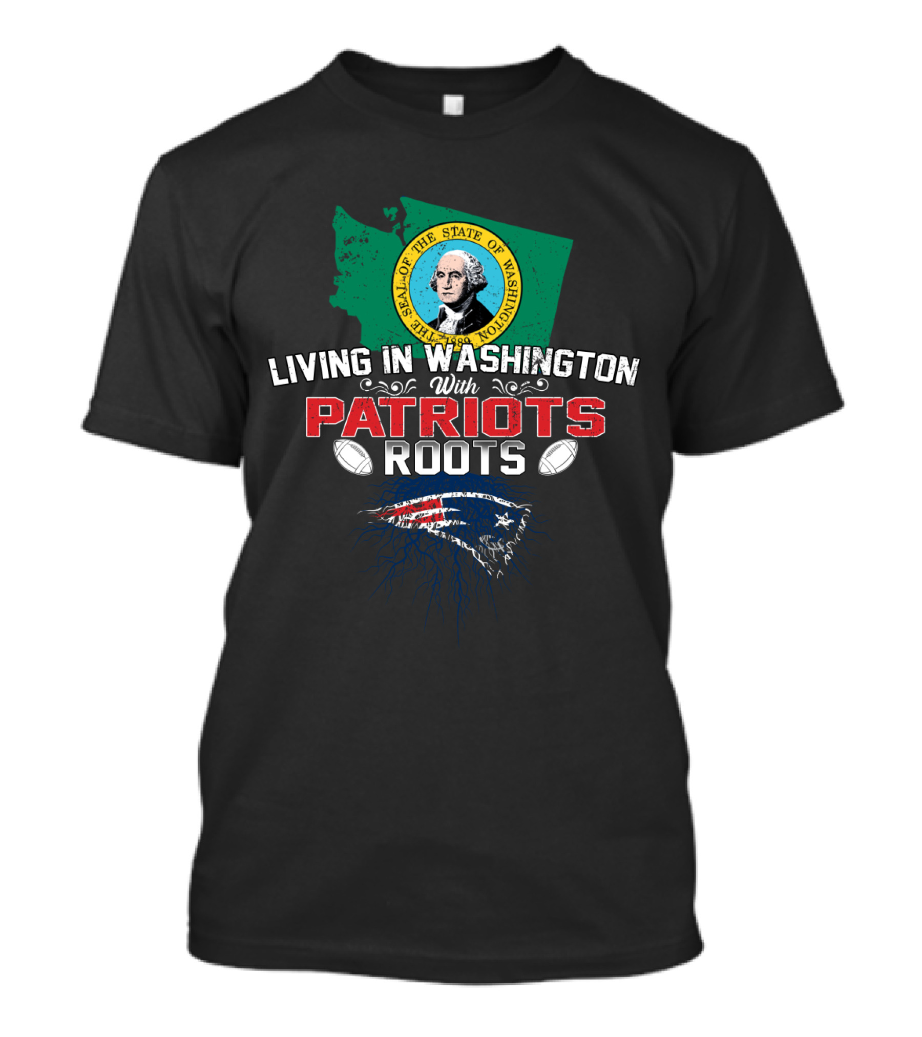 Living In Washington With Patriots Roots Seal George Washington Football T-Shirt