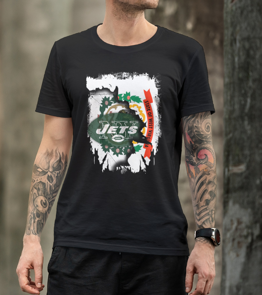 West Virginia State Flag Overlay With Jets Football T-Shirt