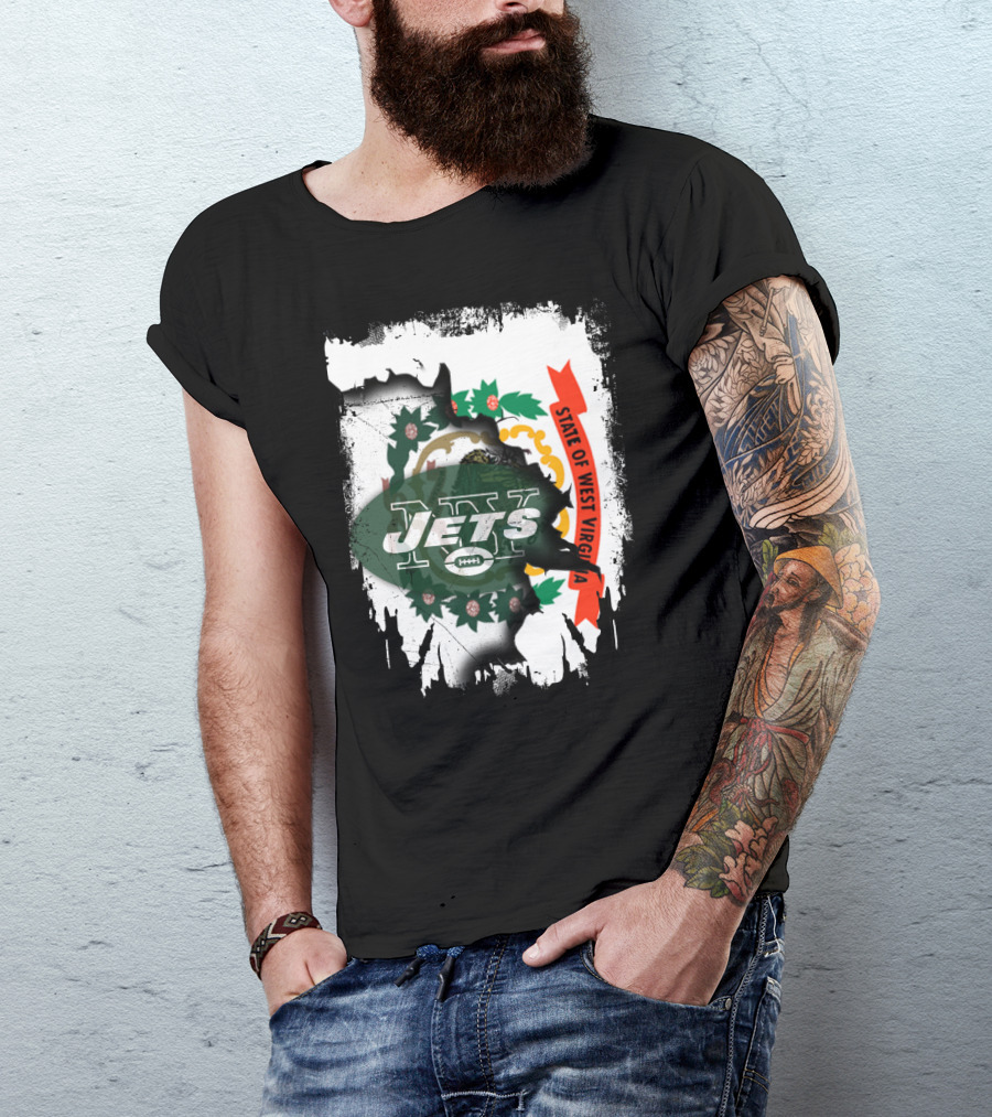 West Virginia State Flag Overlay With Jets Football T-Shirt