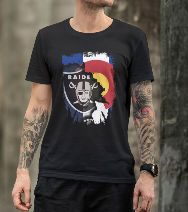 Colorado Flag Overlay With Raiders Logo Fusion T-Shirt