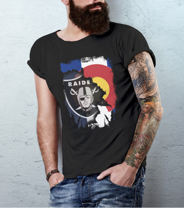 Colorado Flag Overlay With Raiders Logo Fusion T-Shirt