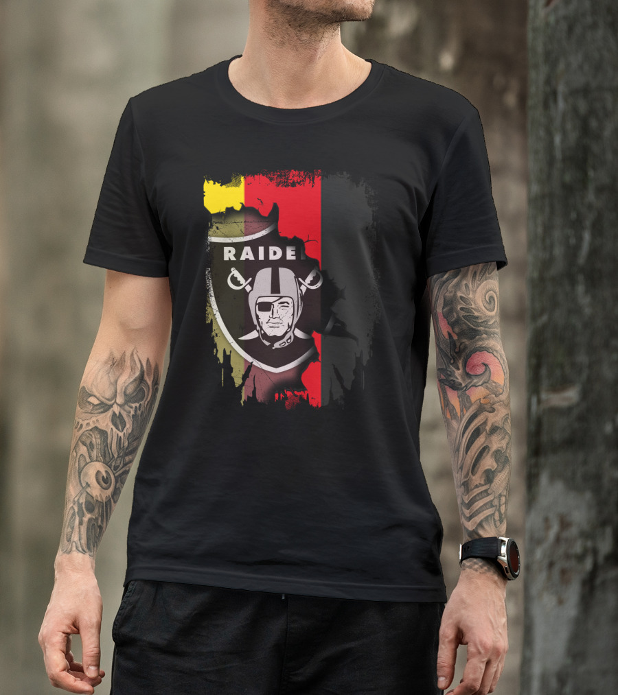 Raiders Logo Blended With Germany Flag Colors T-Shirt