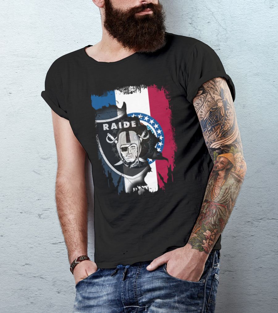 Missouri Flag With Raiders Shield Overlaid T-Shirt
