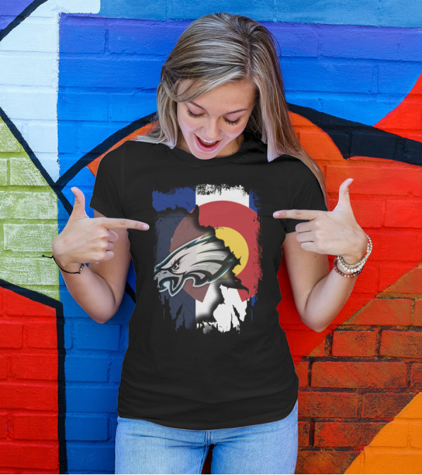 Colorado Flag With Philadelphia Eagles Head Emblem T-Shirt