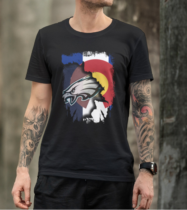 Colorado Flag With Philadelphia Eagles Head Emblem T-Shirt
