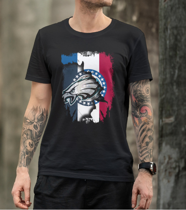 Missouri State Flag Background With Eagles NFL Team T-Shirt