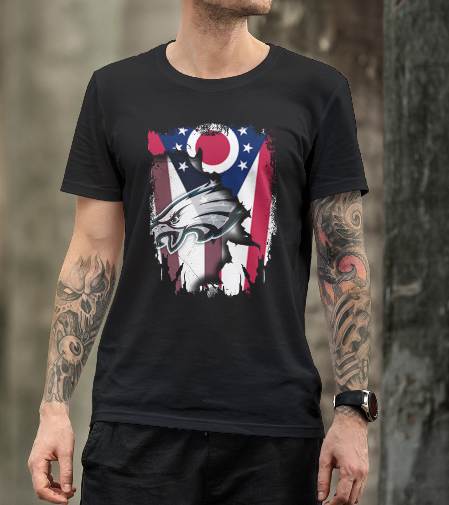 Ohio Flag With Philadelphia Eagles Logo Together T-Shirt