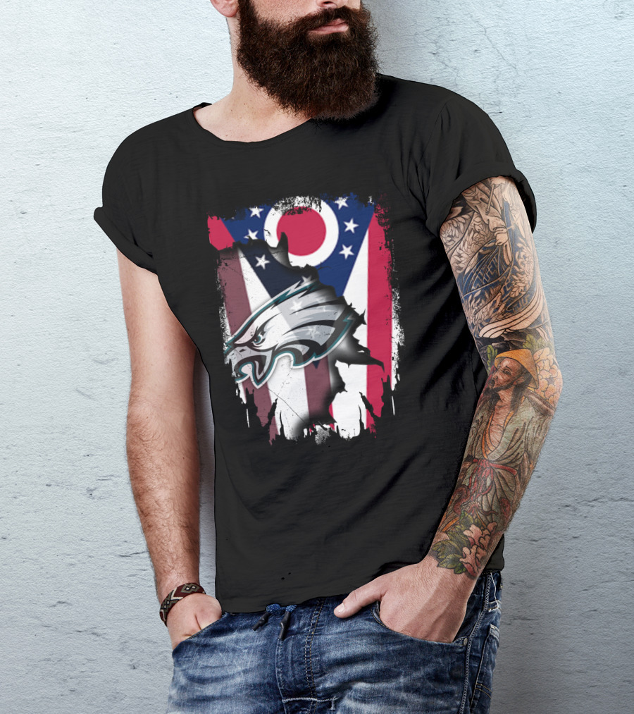 Ohio Flag With Philadelphia Eagles Logo Together T-Shirt