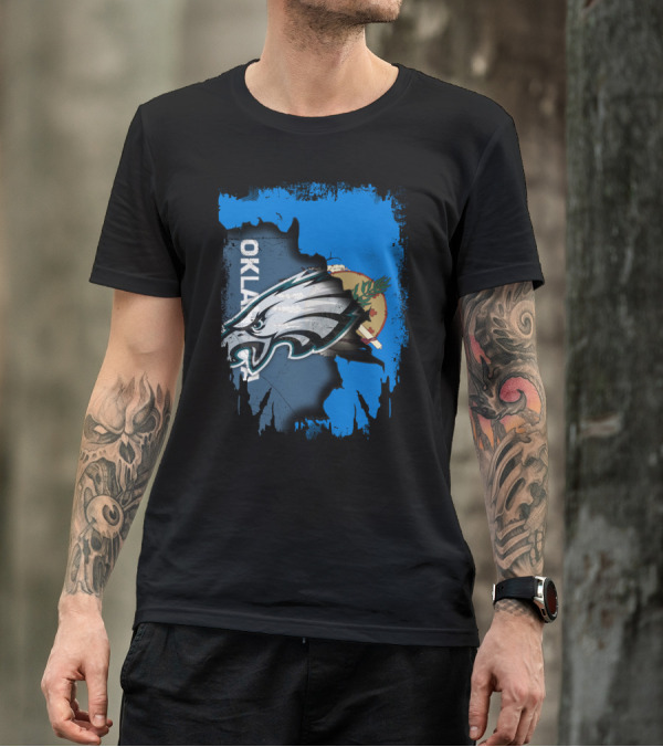 Oklahoma With Philadelphia Eagles Logo And Oklahoma State Flag T-Shirt
