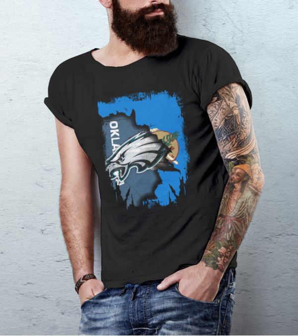 Oklahoma With Philadelphia Eagles Logo And Oklahoma State Flag T-Shirt