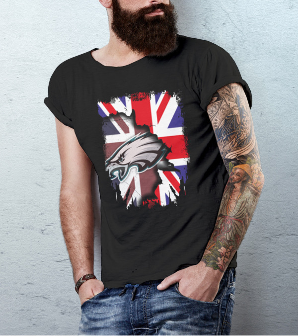 Philadelphia Eagles Overlaid On Union Jack Flag T-Shirt