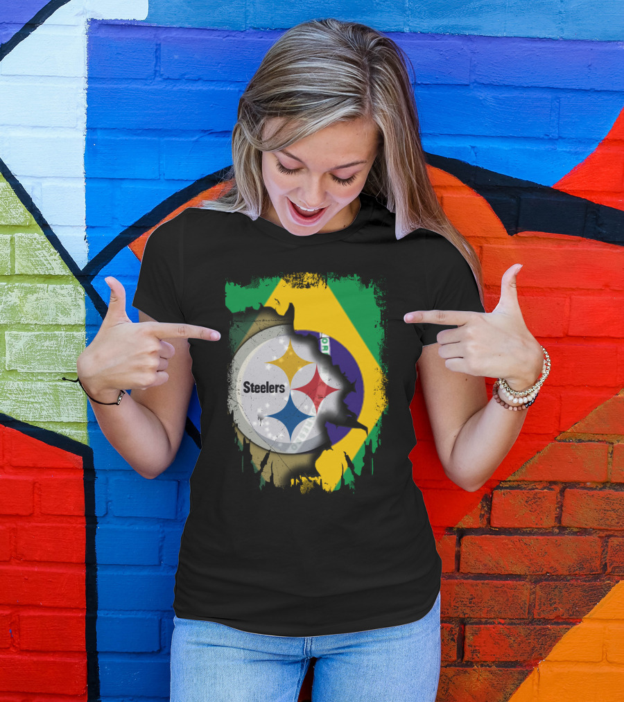 Together Brazil Steelers Flag And Logo Fusion T-Shirt