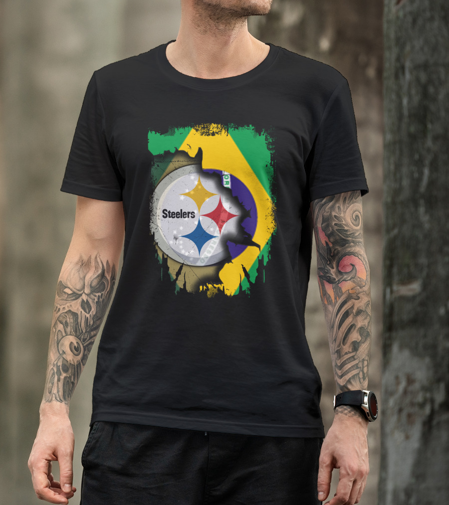 Together Brazil Steelers Flag And Logo Fusion T-Shirt