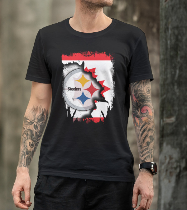 Steelers Logo With Canadian Flag Torn T-Shirt