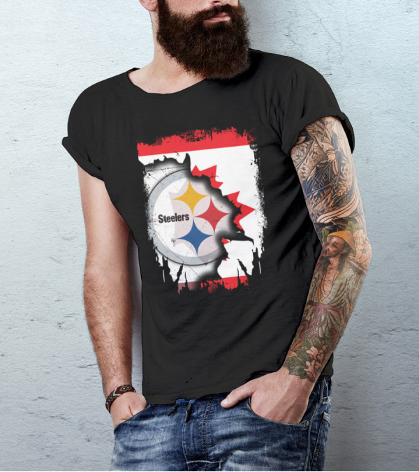 Steelers Logo With Canadian Flag Torn T-Shirt