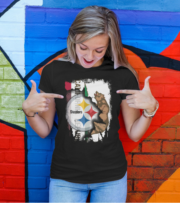California Bear With Steelers Logo Fusion T-Shirt