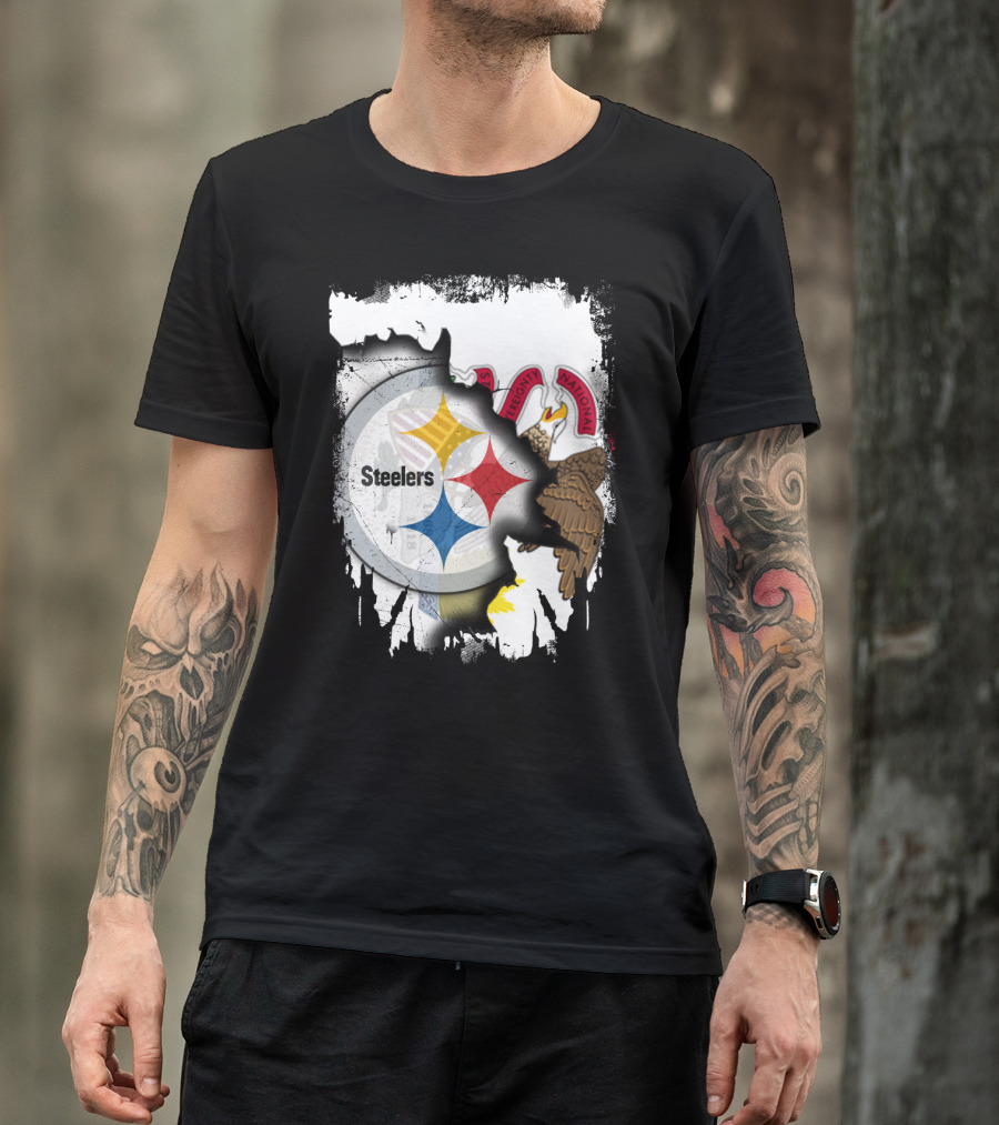 Illinois And Steelers Unity Emblem With State Symbols And NFL T-Shirt