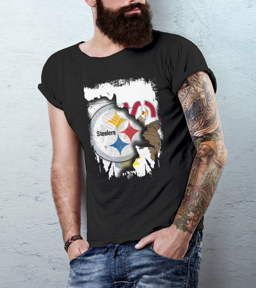 Illinois And Steelers Unity Emblem With State Symbols And NFL T-Shirt