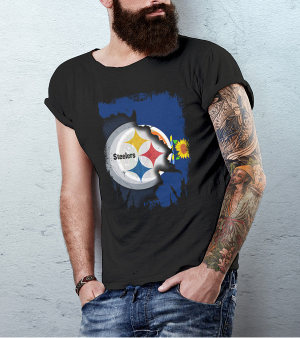 Steelers Logo With Kansas State Flag And Sunflower T-Shirt