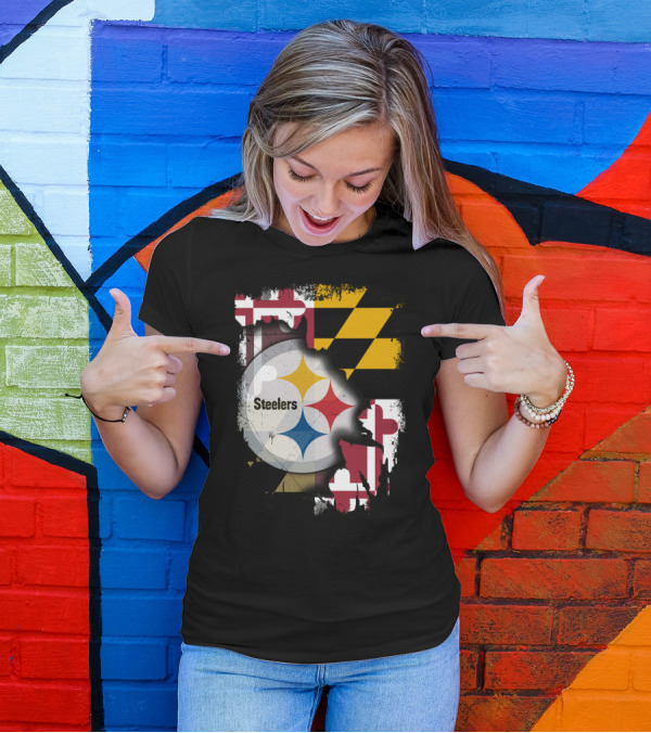 Together Maryland Flag Steelers Logo Fusion T-Shirt