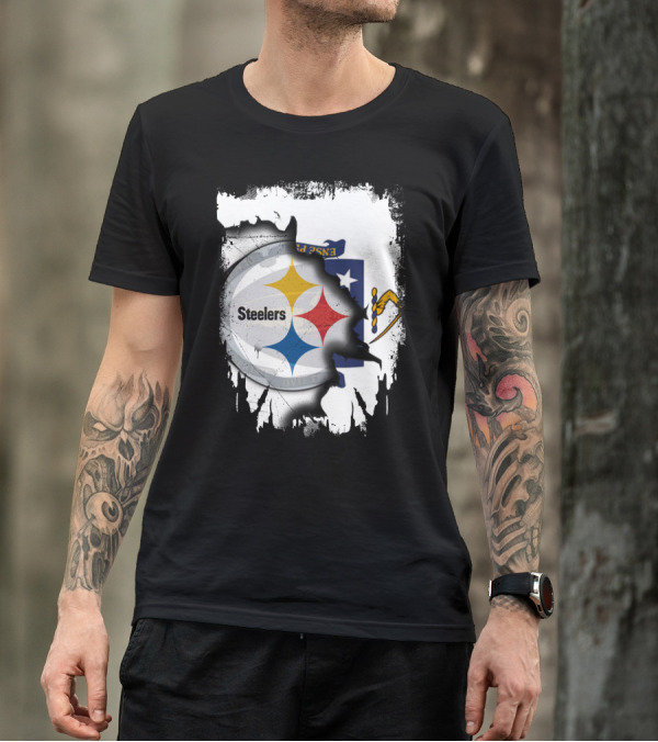 Together Massachusetts With Steelers Emblem On State Flag Background T-Shirt