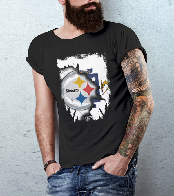 Together Massachusetts With Steelers Emblem On State Flag Background T-Shirt