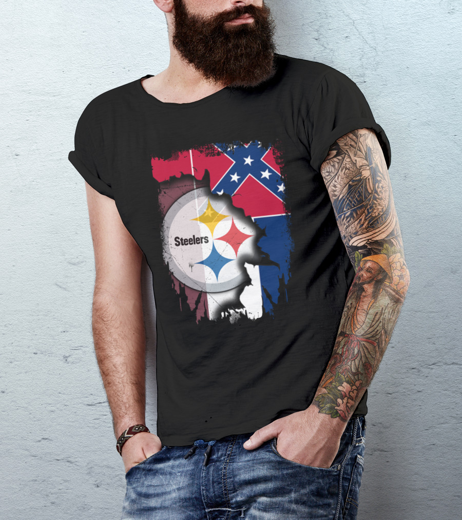 Together Mississippi With Steelers Logo And Confederate Flag T-Shirt