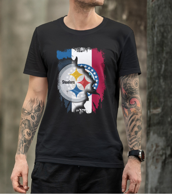 Steelers Emblem On Missouri Flag Background T-Shirt